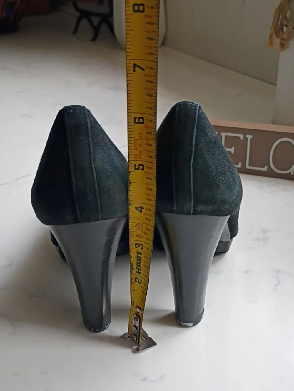 Tory Burch Women's Black Suede Round-Toe Heels with Gold Emblem